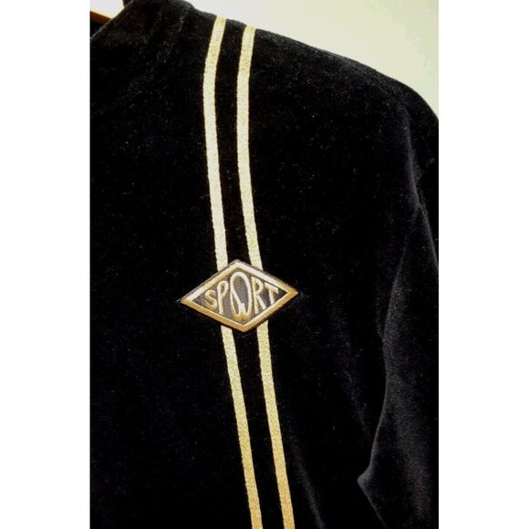 St John Sport Black Gold Velour Long Sleeve Mock Neck Top Sz S - Picture 2 of 6